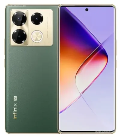 Infinix Note 40 Pro+ 256GB 12GB RAM smartphone in Vintage Green with 6.78-inch AMOLED display and slim design at Ekila Digital Hub