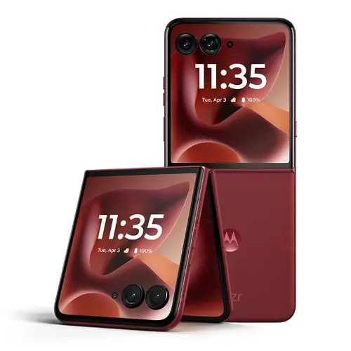 Motorola Razr 60 Ultra 256GB 12GB RAM foldable smartphone in Pantone Rio Red vegan leather with 4.0-inch external display at Ekila Digital Hub