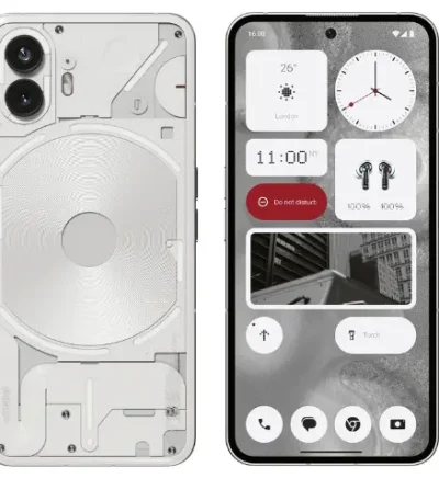 Nothing Phone 2 512GB 12GB RAM smartphone in White with transparent Glyph LED back and 6.7-inch AMOLED display at Ekila Digital Hub