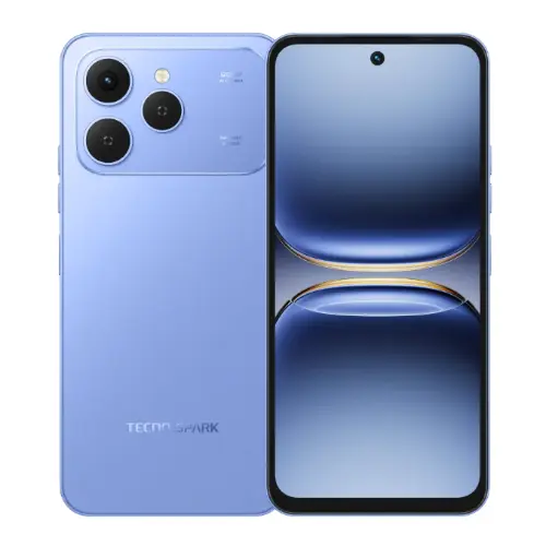 Tecno Spark 40 256GB 8GB RAM smartphone in Mirage Blue with 6.67-inch 120Hz IPS display and slim design at Ekila Digital Hub