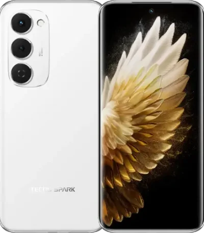 Tecno Spark 40 Pro Plus 256GB 8GB RAM smartphone in Aurora White with 6.78-inch AMOLED display and DECO camera at Ekila Digital Hub