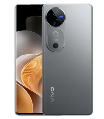 Vivo V40 512GB 12GB RAM smartphone in Titanium Grey with curved AMOLED display and Aura Light at Ekila Digital Hub